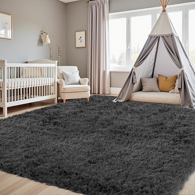6x9 Area Rugs for Living Room Rug: Soft Fluffy Shag Gray Rugs for Bedroom - Image 9