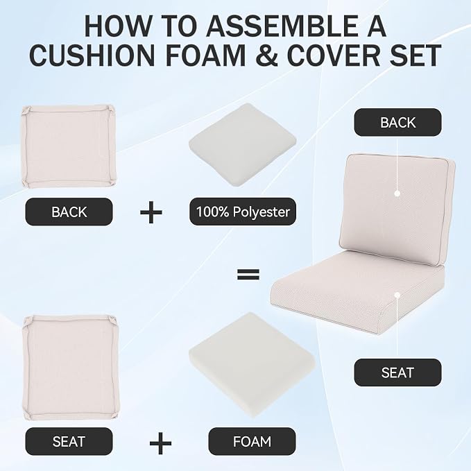 Outdoor Chair Cushions 23" x 24" x 4", Patio Deep Seat Replacement Cushions Set - Image 5