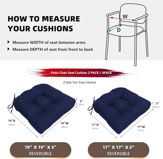 RACE LEAF Outdoor Seat Cushions Set of 2, Plump Filling Tufted Water-Resistant - Image 4