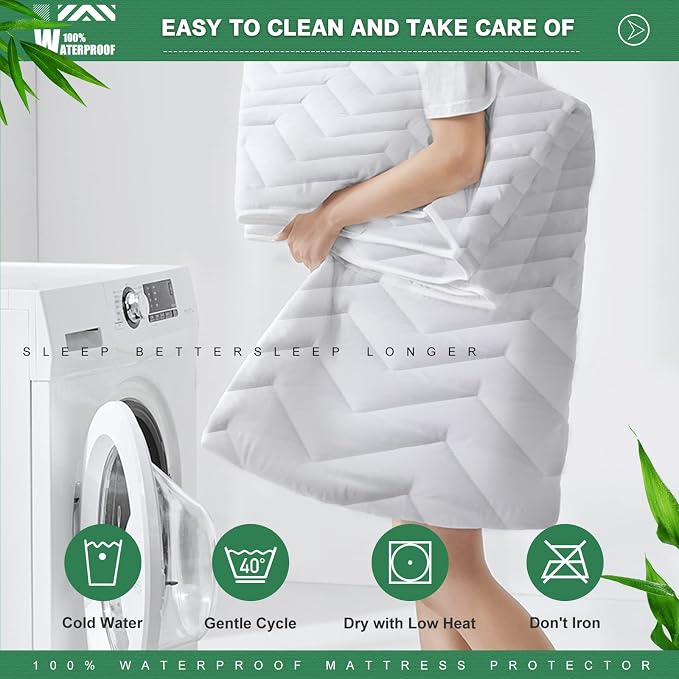 Unilibra Full Size Waterproof Mattress Pad Rayon Made from Bamboo, Quilted - Image 6