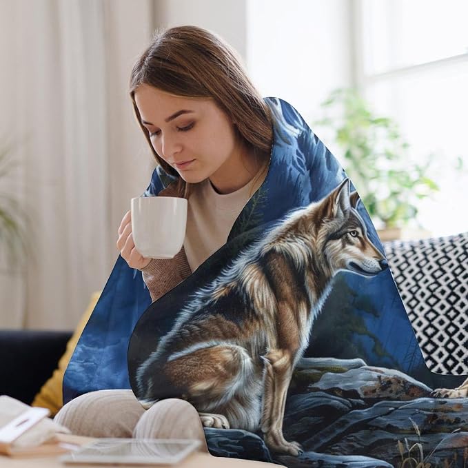 Bald Eagle Wolf Throw Blanket Wild Animal Print Blankets Gifts Couch Sofa Bed - Image 5