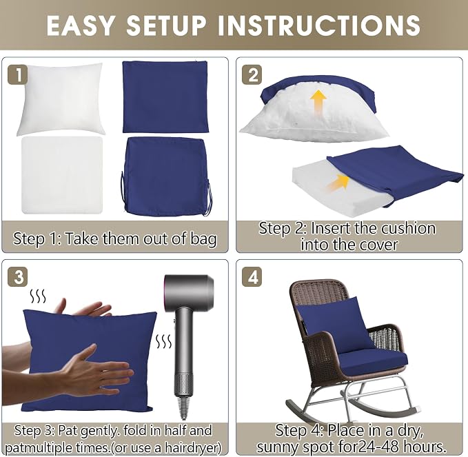 Outdoor Seat Cushion Set 22 x 22 In, Water-Resistant & Fade-Resistan, Patio - Image 7