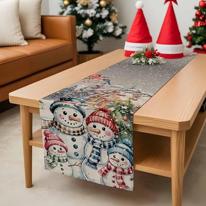Christmas Table Runner, 13x108 Inch, Snowman Family Table Runners Pine Tree - Image 8