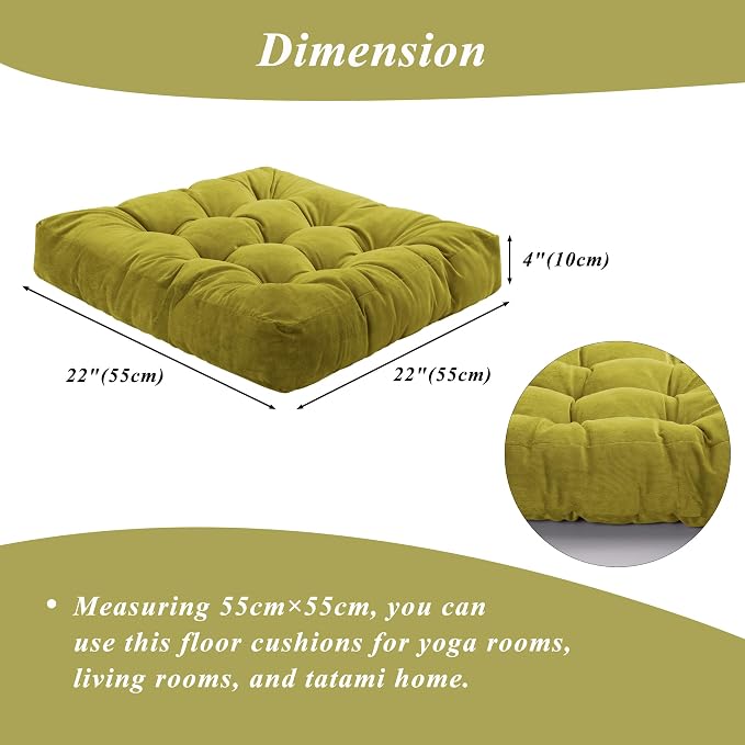 Meditation Floor Pillow 22×22 Inch 2 Pack Large Floor Cushions - Image 2