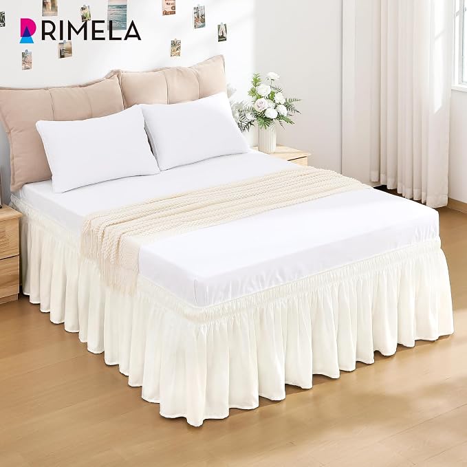 RIMELA Cream White Bed Skirt Queen Size 18 Inch Drop, Wrap Around Elastic - Image 9