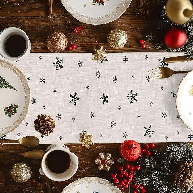 Christmas Tree Table Runner, 13x120 Inch, Merry Christmas Linen Table Runners - Image 3