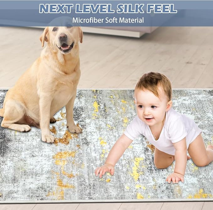Runner Rug Washable 2x56 FT, Non Slip Rubber Backing Abstract Carpet, Soft Area - Image 2