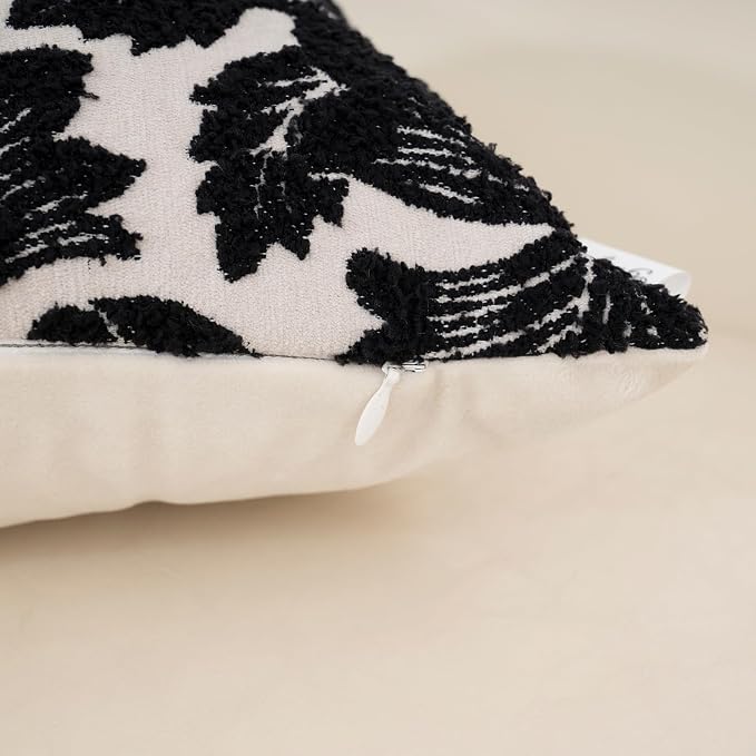 Yangest Chenille Floral Pillow Cover 20 x 20 Inches, Neutral Jacquard Square - Image 3