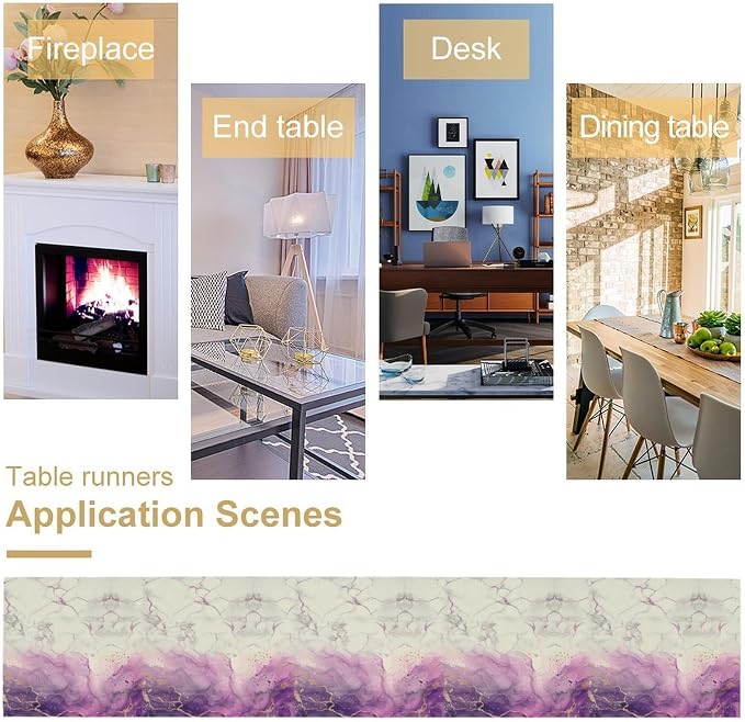 Abstract Marble Dining Table Runner, Modern Purple Golden Watercolor Table - Image 7