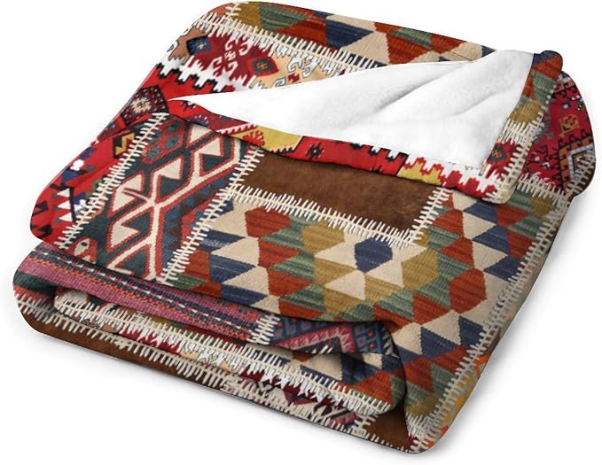 Southwest Aztec Throw Blanket, Native Bohemian Retro Patchwork Traditional - Image 3