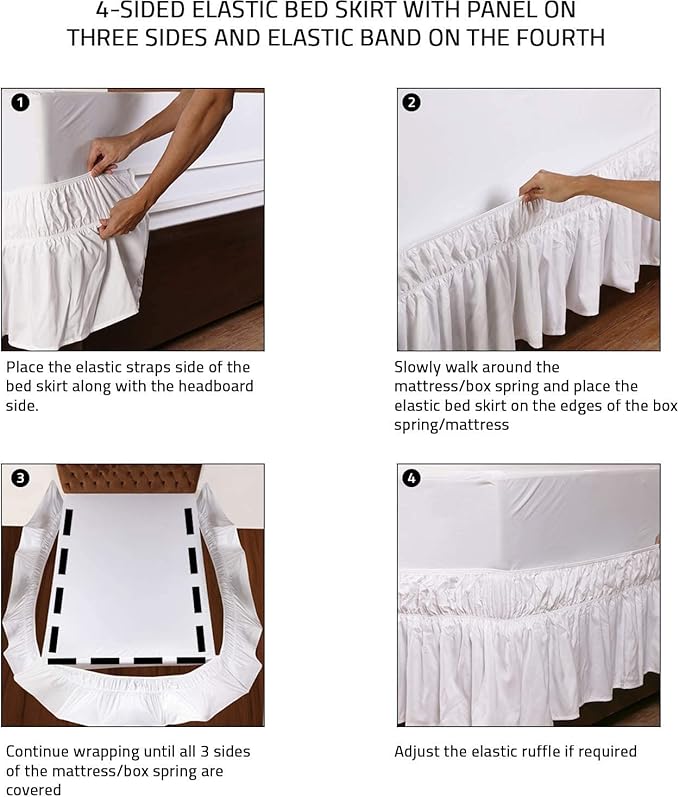 MEILA Wrap Around Bed Skirt Three Fabric Sides Elastic Dust Ruffled 18 Inch - Image 4