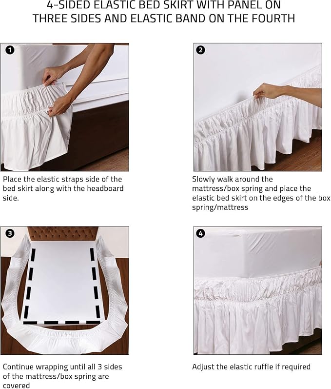 MEILA Wrap Around Bed Skirt Three Fabric Sides Elastic Dust Ruffled 14 Inch - Image 4