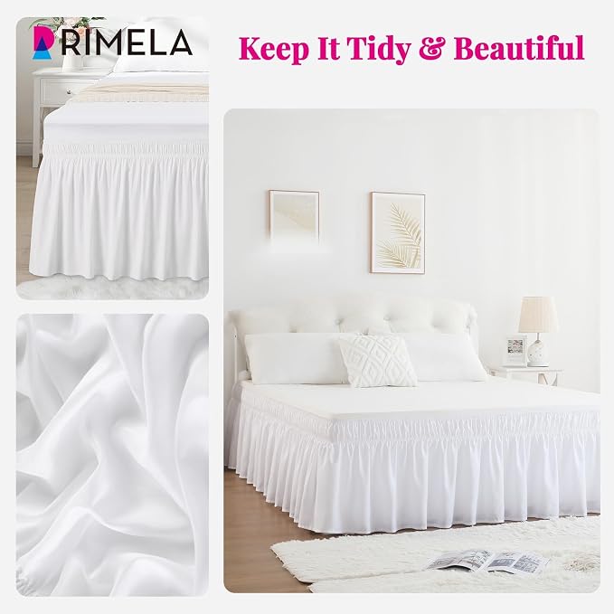 RIMELA Bed Skirt King Size White Bed Skirt 25 Inch Drop, Wrap Around Elastic - Image 4