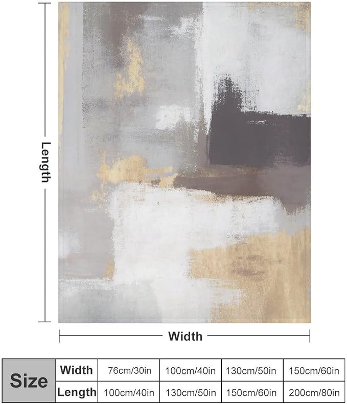 Fashion Gradient Blanket, Modern Abstract Baroque Grey Glod Painting Strokes - Image 2