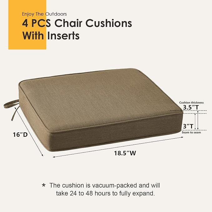 Outdoor Sunbrella Square Corner Seat Cushion, 18.5"x16"x3", Non Slip Seat - Image 4