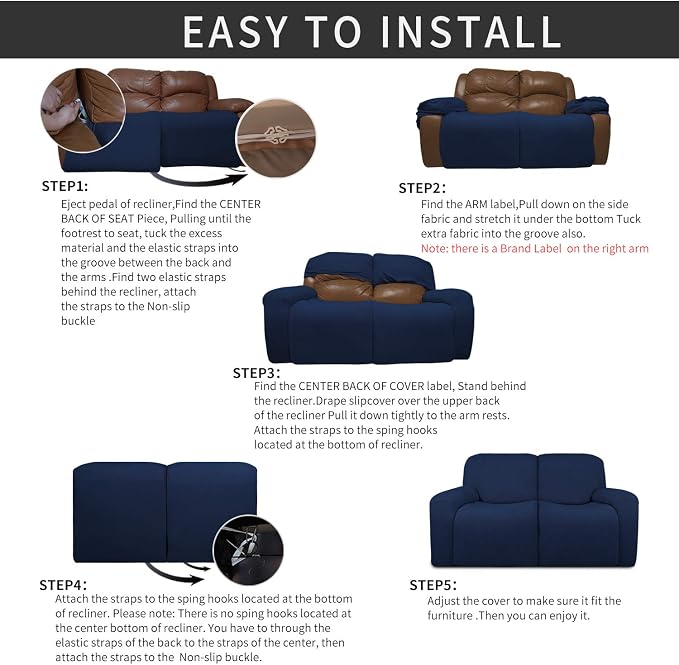 Easy-Going 6 Pieces Recliner Loveseat Stretch Sofa Slipcover Sofa Cover - Image 4