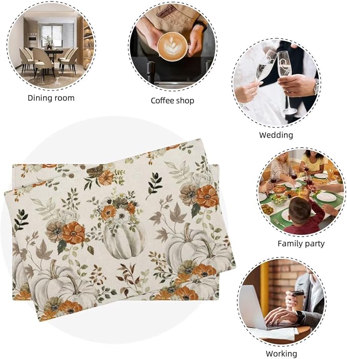 Fall Placemats Set of 4, Pumpkin Maple Leaves Decorative Table Mat 12 x 18 Inch - Image 8