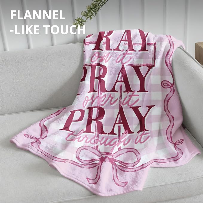 Pink Christian Blanket, Coquette Pink Bow Bible Verse Throw Blankets - Image 4