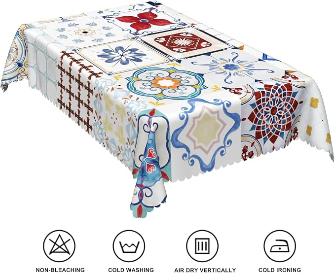 60x102inches Retro Moroccan Tablecloth Oriental Eastern Pattern Ornament Tiles - Image 6