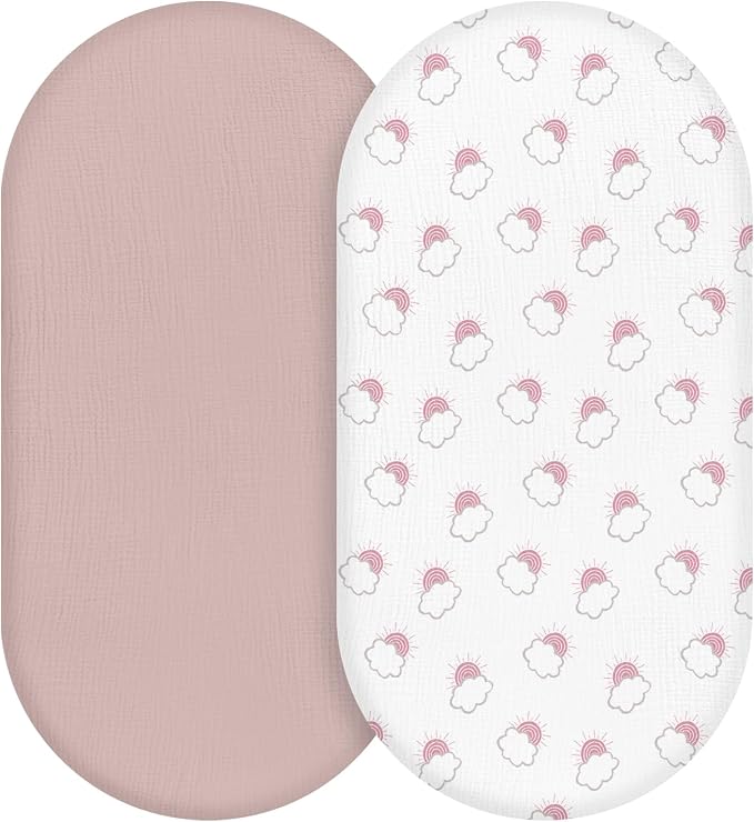 Muslin Bassinet Fitted Sheets, 2 Pack by LYRICHOMBABY