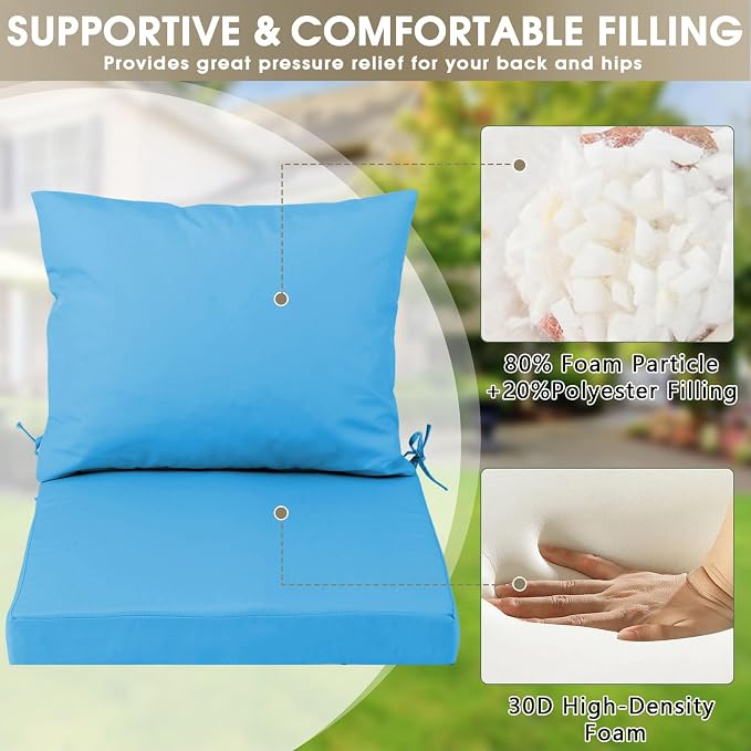 Outdoor Seat Cushion Set 22 x 22 In, Water-Resistant & Fade-Resistan, Patio - Image 5