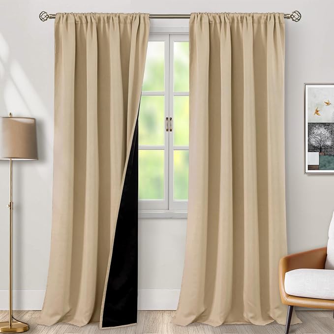 BGment Beige Blackout Curtains for Living Room, Long Room Darkening Curtains by BGment