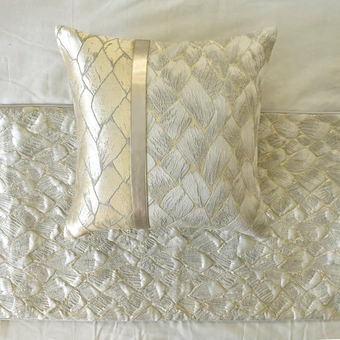 The HomeCentric King/Queen/Twin Ivory & Gold Decorative Full 68"x18" Bed Runner - Image 2