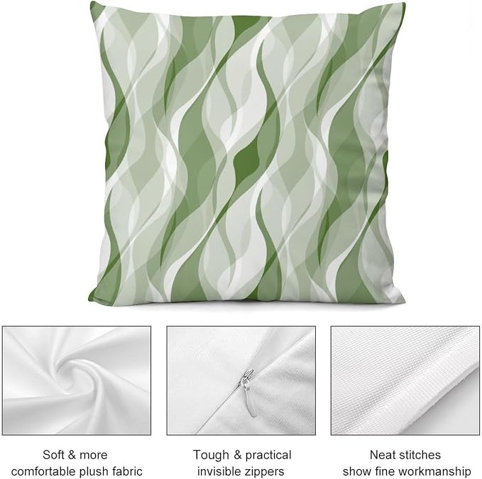 Green Throw Pillow Covers Modern Abstract Ombre Green Striped Decorations - Image 7