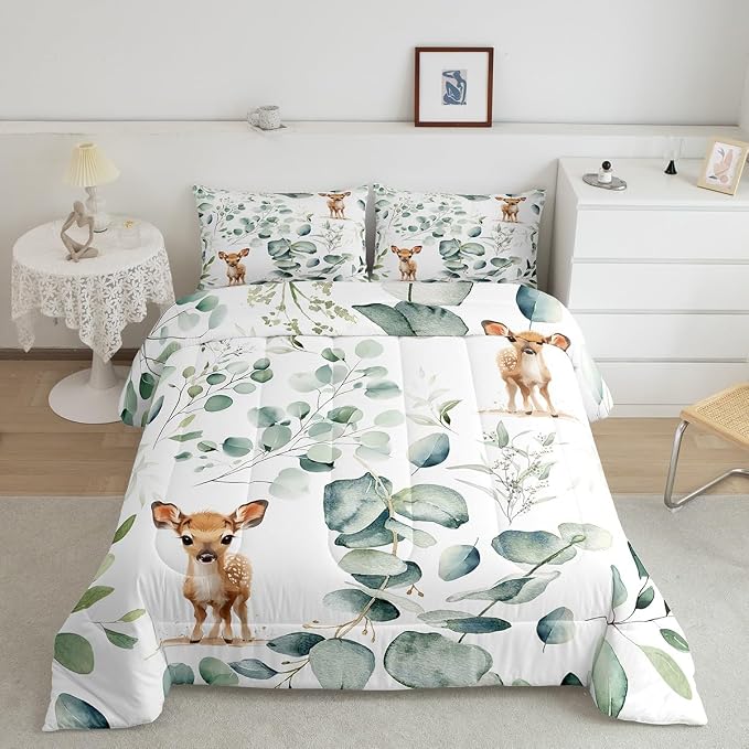 Erosebridal Cartoon Deer Toddler Size Comforter Set Toddler Woodland Wildlife - Image 2