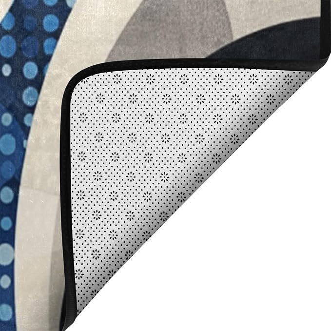 9CH Modern Wavy Circles Area Rug 7' X 5' Navy Blue Abstract Geometric Washable - Image 7