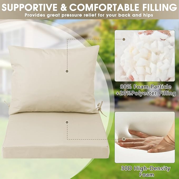 Outdoor Seat Cushion Set 24 x 24 In, Water-Resistant & Fade-Resistan, Patio - Image 5