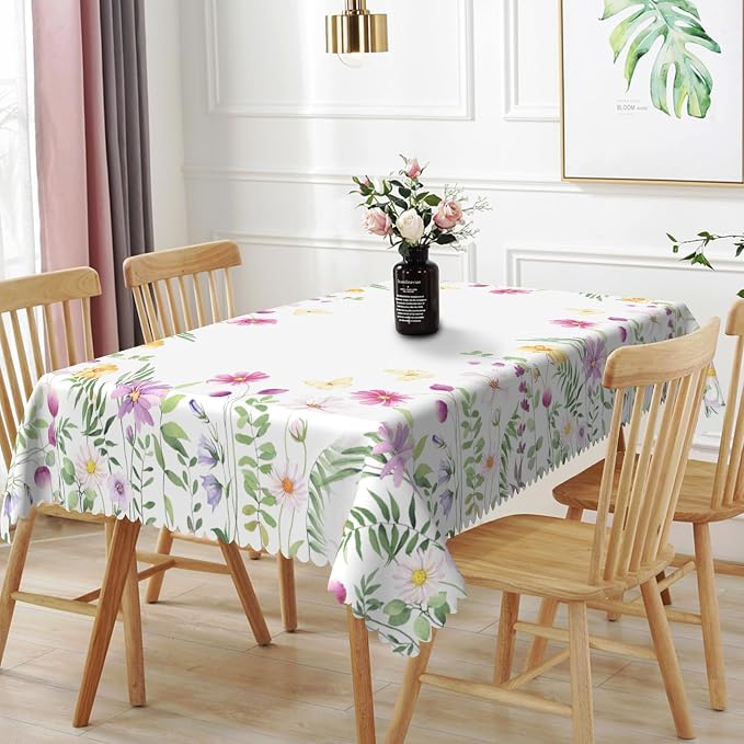 54x120inches Floral Rectangle Tablecloth Pink Wild Flowers Butterfly Botanical by TTQYFNM