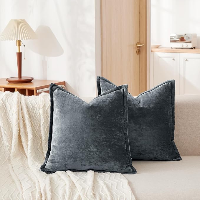 Luxurious Velvet Euro Shams Decorative Throw Pillow Covers 26x26 Set of 2 Solid by COCOPLOCEUS