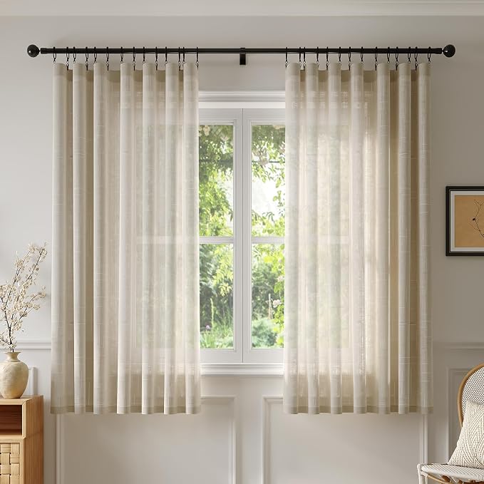 Anmao Natural Linen Curtains for Living Room 45 Inch Length 2 Panels Set by Anmao