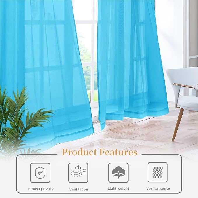 Sheer Curtains 72 Inches Long 2 Panels, Rod Pocket Short Curtain - Image 6