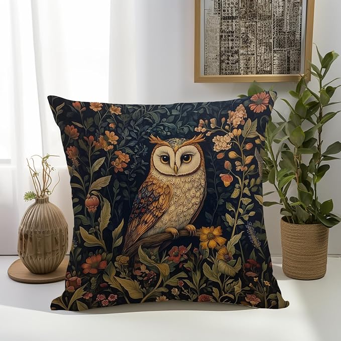 YOU FOUND ME William Morris Abstract Vintage Floral Velvet Owl Design Throw - Image 4
