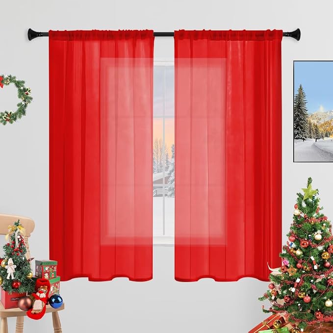 Sheer Curtains 45 Inches Long 2 Panels, Rod Pocket Short Curtain by laseniewa