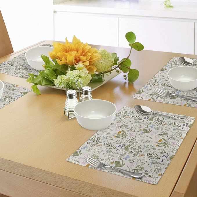 Ambesonne Floral Place Mats Set of 4, Vintage Garden Plants Herbs Flowers - Image 4