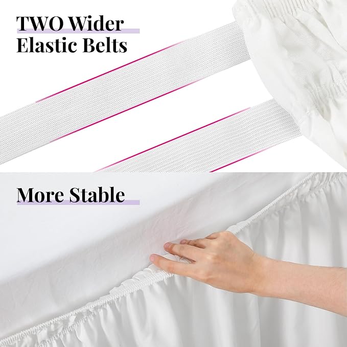 RIMELA White King Size Bed Skirt 12 Inch Drop, Elastic Bed Skirts Cal King Dust - Image 5
