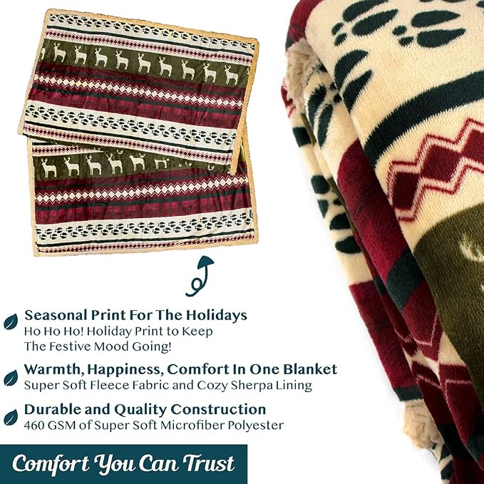 PAVILIA Premium Christmas Sherpa Throw Blanket, Ultra Soft Reversible Fleece & - Image 5