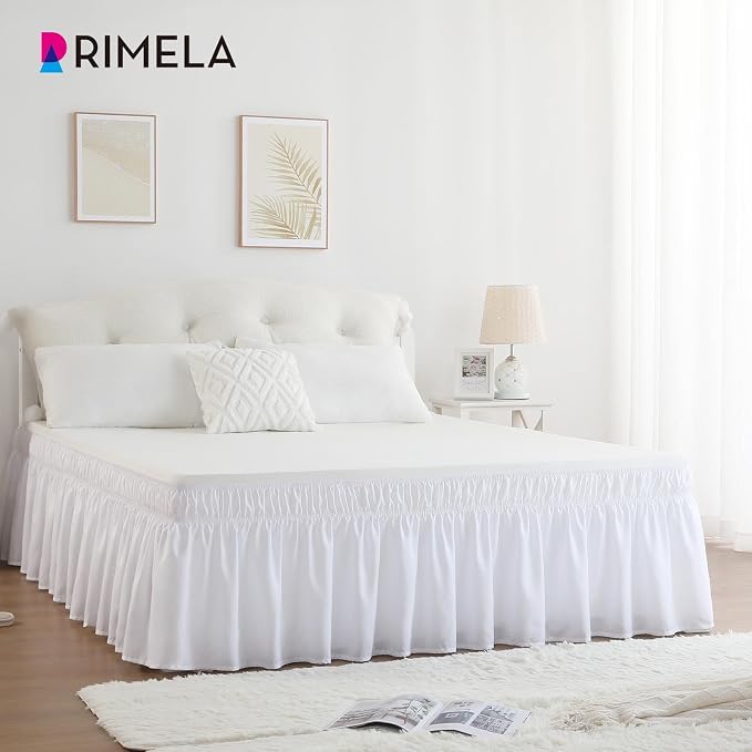 RIMELA White Bed Skirt King Size 16 Inch Drop, Elastic Bed Skirting - Image 8