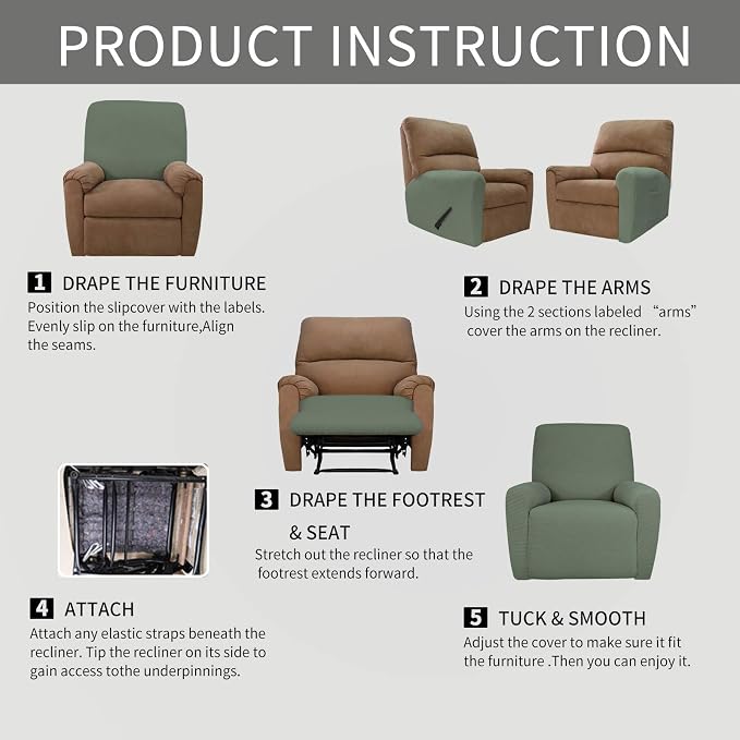 Easy-Going 4 Pieces Oversized Recliner Stretch Sofa Slipcover Sofa Cover - Image 7