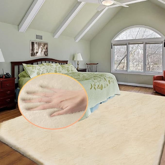 Light Brown Beige Plush Shag Area Rugs 8x10 Rugs by ORINOVA