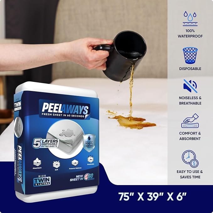 Peelaways Waterproof Disposable Bed Sheets – As Seen On Shark Tank | 5-Layer - Image 2