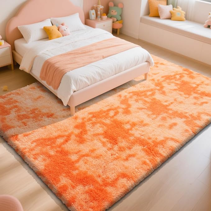 Mottling Orange Fluffy Rug Shaggy Area Rug, 5x8 Area Rugs - Image 3