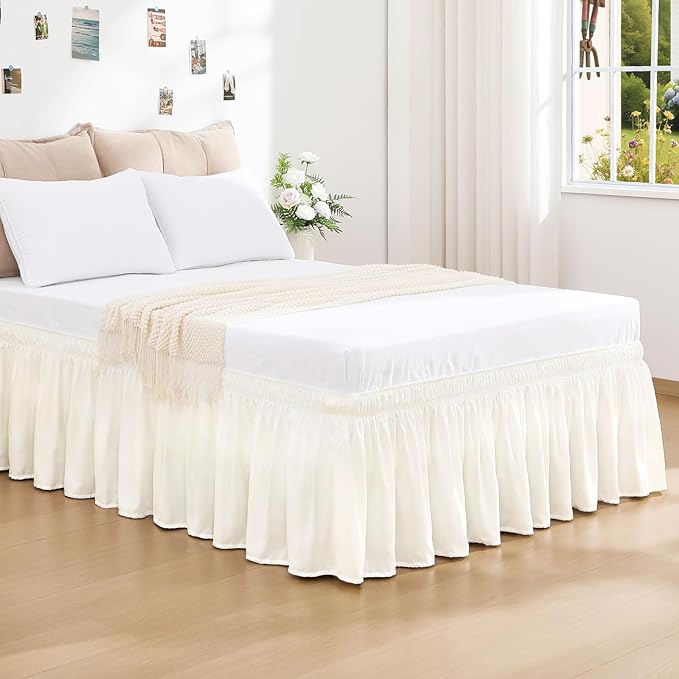 RIMELA Cream White Bed Skirt Queen Size 18 Inch Drop, Wrap Around Elastic - Image 2