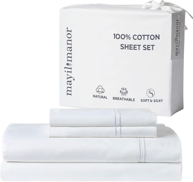 100% Natural Cotton Bed Sheets | 500 TC Single-Ply Sateen Weave Cal King Sheet by MayilManor