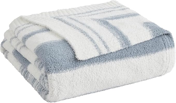 WRENGONGE Grey Blue Throw Blanket, 50x70 Soft Cozy Striped Throw Blankets - Image 3