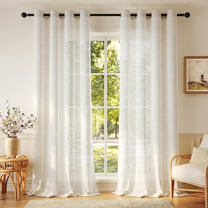 Anmao Flax Linen Curtains for Living Room 96 Inch Length 2 Panels Set, Light by Anmao