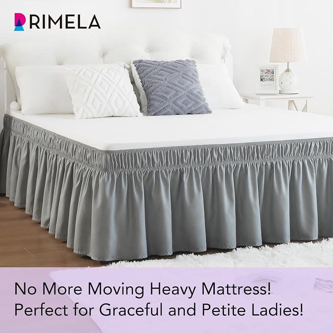 RIMELA Light Grey Bed Skirt King Size 12 Inch Drop, Elastic Bed Skirting - Image 2